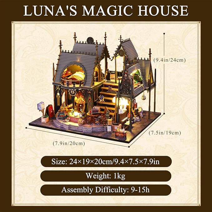 DIY Miniature House Kit, Tiny for Adults to Build, 3D Wooden Puzzles Dollhouse Bookshelf Insert Decor Alley-Creativity Kit with LED Light for Family and Friends (Luna's Magic House)