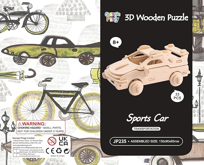 Georgie Porgy 3D Wooden Puzzles for Kids Toys Construction Woodcraft Kits DIY Model Puzzle Kits Birthday Gifts Pack of 3 (Sports Cars Off-Road Vehicle Pickup)