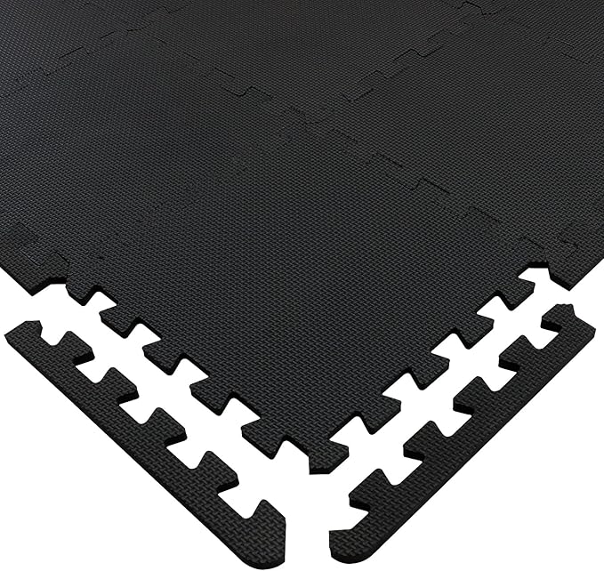 Yostrong® 18 Tiles Interlocking Puzzle Foam Baby Play Mat with Straight Edges for Playing - EVA Babies Crawling Mat | Rubber Floor Work Out Mats for Home Gym. Black. YOC-Db18S18