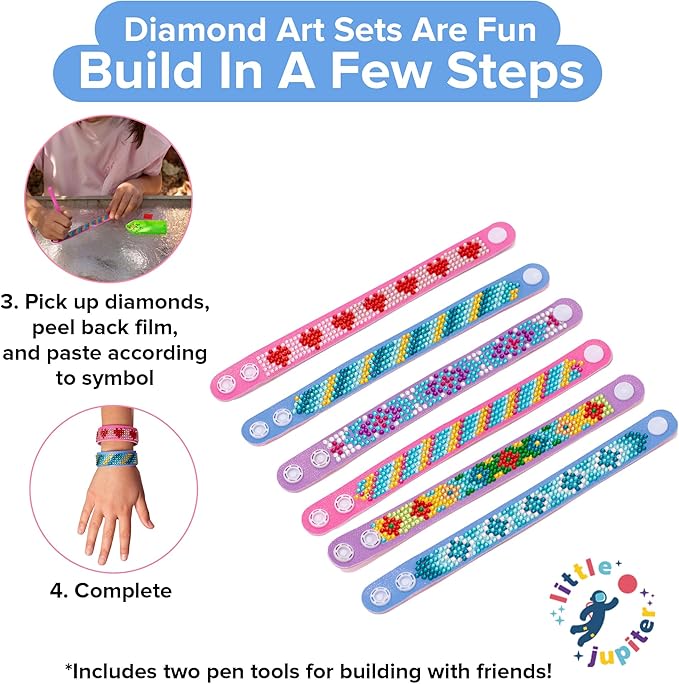 Diamond Art Kit for Kids - 2pack of 6pc Bracelet Making Sets - DIY Gem Art for Girls
