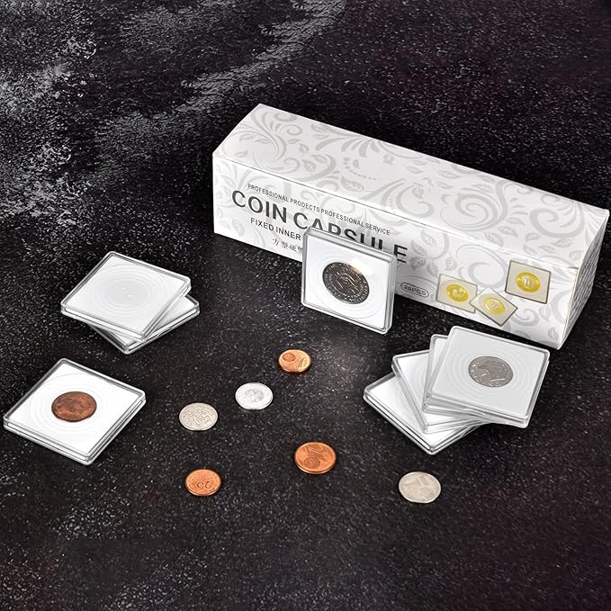 Coin Snap Holders, 20 Pieces Silver Dollar Coin Holder, Coin Capsule Storage Box with 5 Size (20/25/30/35/40 mm) Adjustable Gaskets, Coins Collection Supplies for Collectors-(White, 20 pcs)