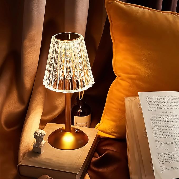 Liliful 2 Pcs LED Portable Cordless Table Lamp Touch Battery Operated Rechargeable Gold Desk Lamp 3 Color Dimmable for Bedroom Living Room Dining (Gold,Classic Style)