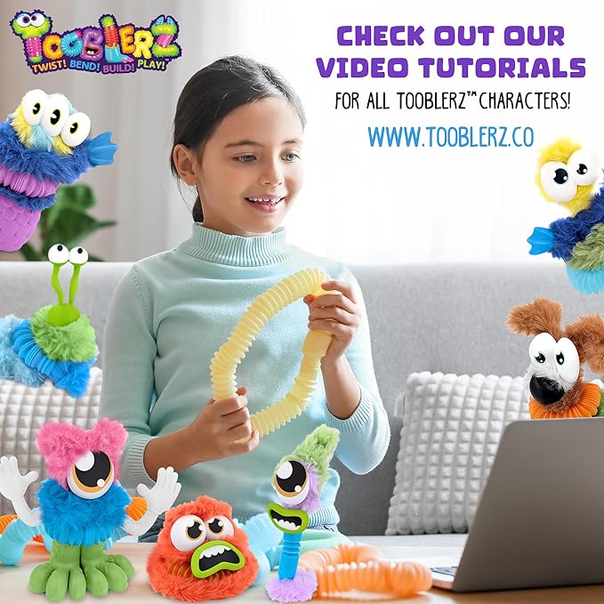 WeVeel TOOBLERZ Silly Monsterz Large Set – 26-Piece Mix-and-Match Craft Kit for Kids – Includes Fuzzy Chenille Sticks, Fidget Tubes & Character Accessories – Creative Toy for Ages 6+