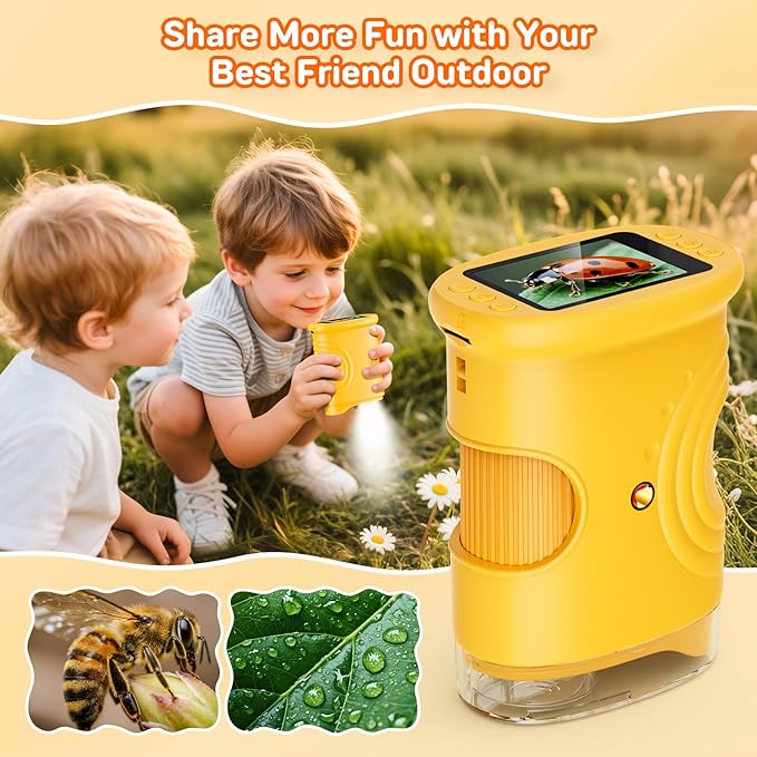 1000X Handheld Digital Microscope for Kids with 2.0" IPS Screen, Portable STEM Science Lab Toy, Rechargeable Pocket Microscope Educational Gift for Boys & Girls Age 4-6 8-12, Orange