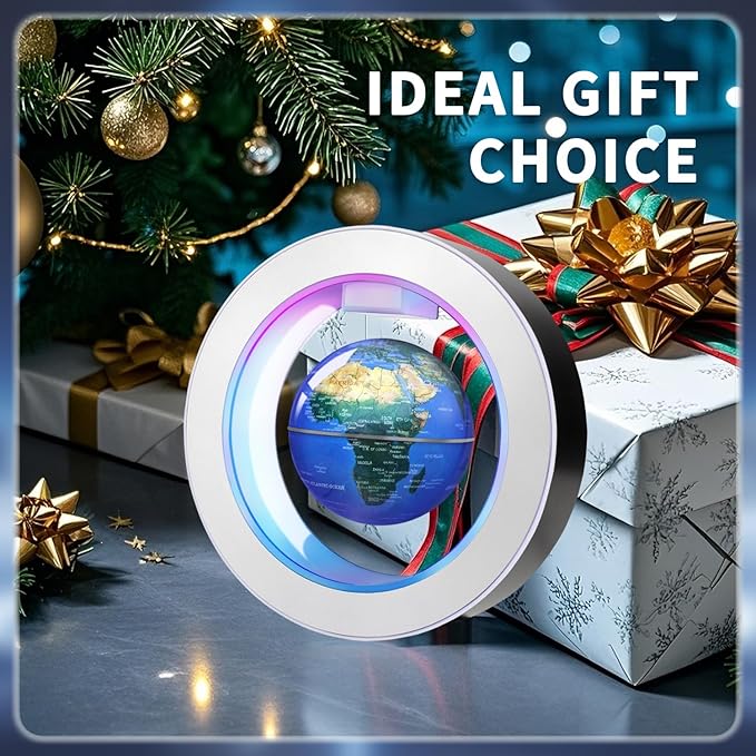 Floating Globe O Frame, Magnetic Levitating Technolog, Cool Gadgets for Men, 4In Globe for Education Office Home Desk Decor, Cool Tech Gift for Holiday Parties Birthday