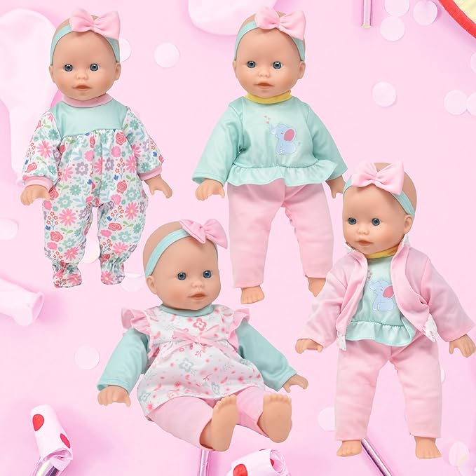 Gift Boutique Baby Doll 14 Inch Soft Body with Clothes & Accessories Sets of Outfits with Hangers Teddy & Toy Blocks Playset Wardrobe Storage Closet, Ideal Gift for Kids - Set of 4