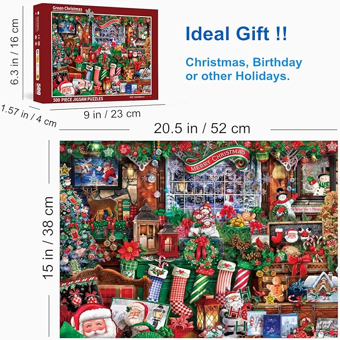 500 Piece Puzzles for Adults Green Christmas 20.5 x 15 Inch 500 Piece Jigsaw Puzzles for Adults Christmas Puzzles 500 Pieces for Adult