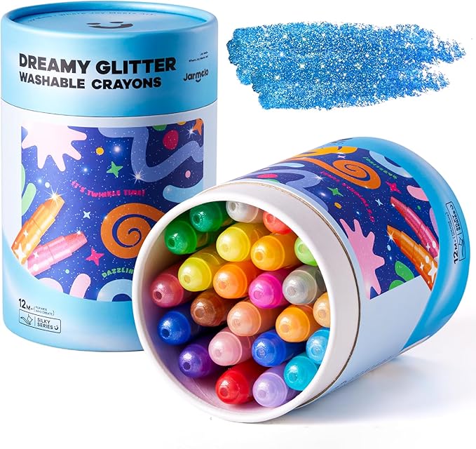 Jar Melo Glitter Crayons for Toddlers 1-3, Non-Toxic Washable Crayons for Kids, Ultra-Silky and Twist, Ideal Coloring Gift for Boys and Girls, 24 Colors