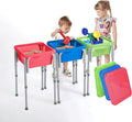 Special Supplies Sensory Activity Table for Kids and Toddlers -with Plastic Buckets and Beach Toys for Interactive Learning - Water, Sand, and STEM Play (Three Buckets - Green + Blue + Red)