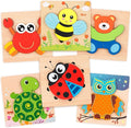 Coogam Wooden Jigsaw Puzzle Set, 6 Pack Animal Shape Color Montessori Toy, Fine Motor Skill Early Learning Preschool Educational Gift Game for Years Old Kids