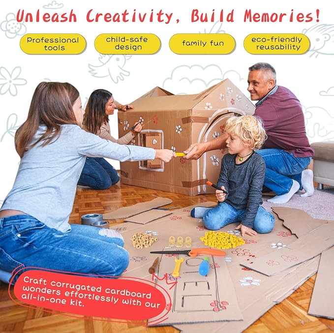 Cardboard Construction Tool Kit 422 Pieces -Educational Toys for at-Home Play + Classroom Learning | Reusable Cardboard Tools for Kids