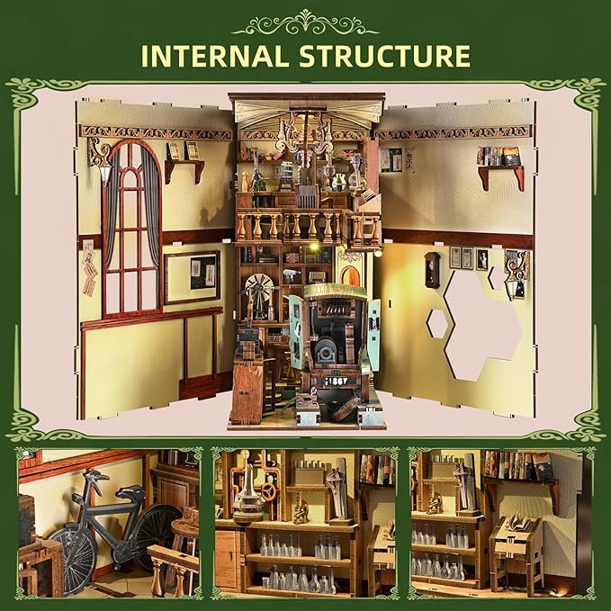 DIY Book Nook Kit, 3D Puzzles for Adults, Miniature Dollhouse Booknook Kit with LED Light, Gifts for Book Lovers (The Radium Lady)