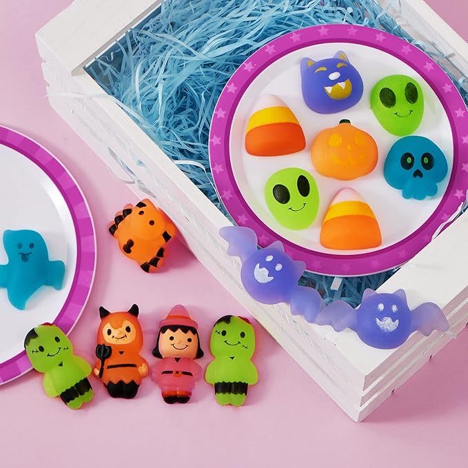 JOYIN 24 PCS Halloween Squishy Mochi Toys, Glow in The Dark Stress Relief Mochi for Halloween Party Favor Decoration, Halloween Goodie Bag Fillers, Kids Birthday Gifts