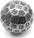 Bescon Solid Metal 100 Sided Dice, Game Dice D100, Giant Polyhedral Metal 100 Sides Dice 50MM in Diameter (1.97in), Ancient Silver