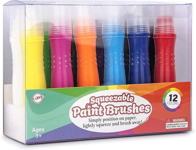 12 Squeezable Paint Brushes Classic Colors for Kids, Tempera Paint Brush, Assorted Fun Colors for Toddler, (24ml/0.8oz Each)