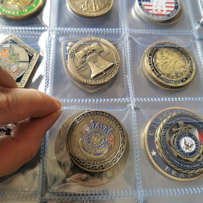 Challenge Coin Display Book Medals Holder for Collectors, 120 Pockets Large Military Coin Collecting Album with Zipper and Handle - Black