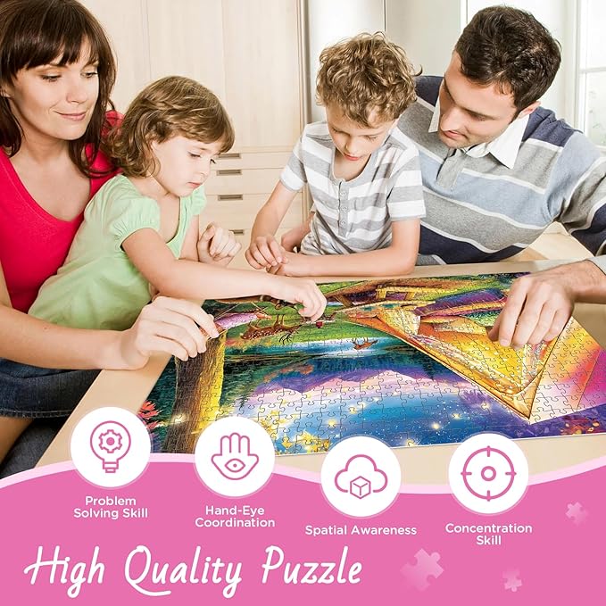 500 Piece Puzzle for Adults, Dreamy Forest Camping Puzzles for Adults Kids Senior, Starry Sky, Lake and Cute Deer Jigsaw Puzzles, Challenging Puzzle Perfect Game Nights for Family Friend 20.5 X 15 in