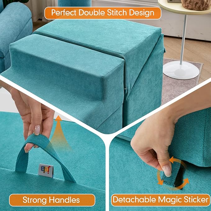 jela Toddlers Climbing Toys Indoor, Toddler Indoor Playset, Safe Soft Foam Climbing Blocks with Slide Stairs, Climbing Toys for Toddlers Luxury Miss Fabric, Soft Couch Slide (Lightblue)