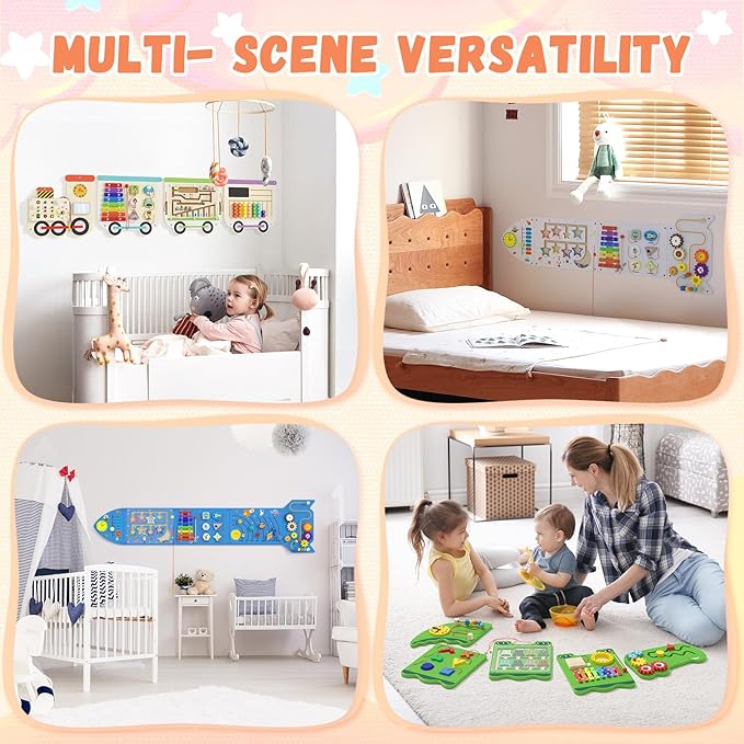 Montessori Sensory Board - Electric Train Wooden Wall Busy Board, Toddler Learning Panel Wall-Mounted, Educational Toys for 3-6 Years, Interactive Playroom/Daycare Activity Gifts for Boys Girls