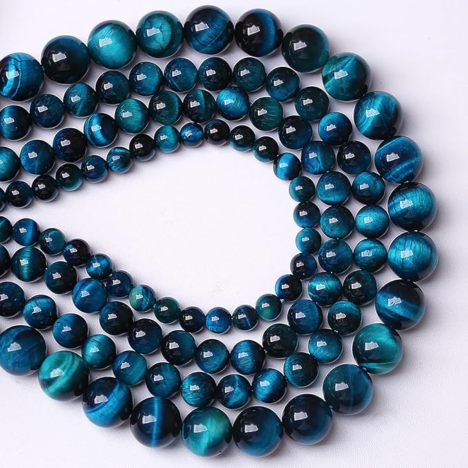 8mm 45PCS Blue Tiger Eye Beads Natural Stone Gemstone Spacer Loose Beads for Jewelry Making DIY Bracelet Semi Precious Beads Strand 15 inches