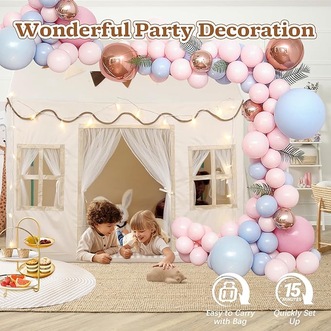 Kids Play Tent, Toddlers Large Playhouse with Star String, Flag, Machine Washable, Indoor and Outdoor Play Tent for Kids, Girls & Boy Aged 3+, 50" x 34" x 51", Cream
