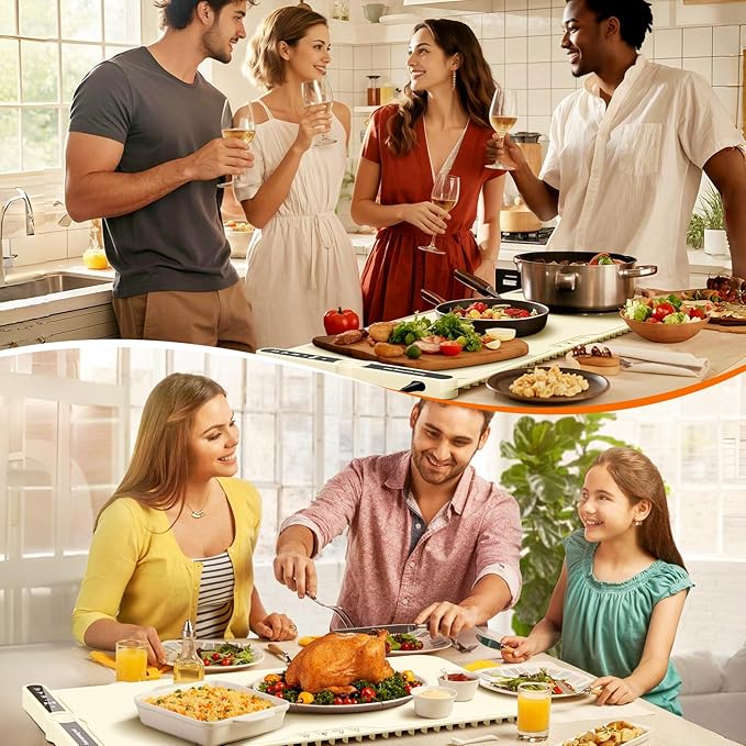 Warming Mat for Food extra large, Silicone Heating Mat For Food, 15"x31.6" Foldable Food Warming Mats for Countertops, Parties, and Daily Use with Timer and 9 Temperature Levels
