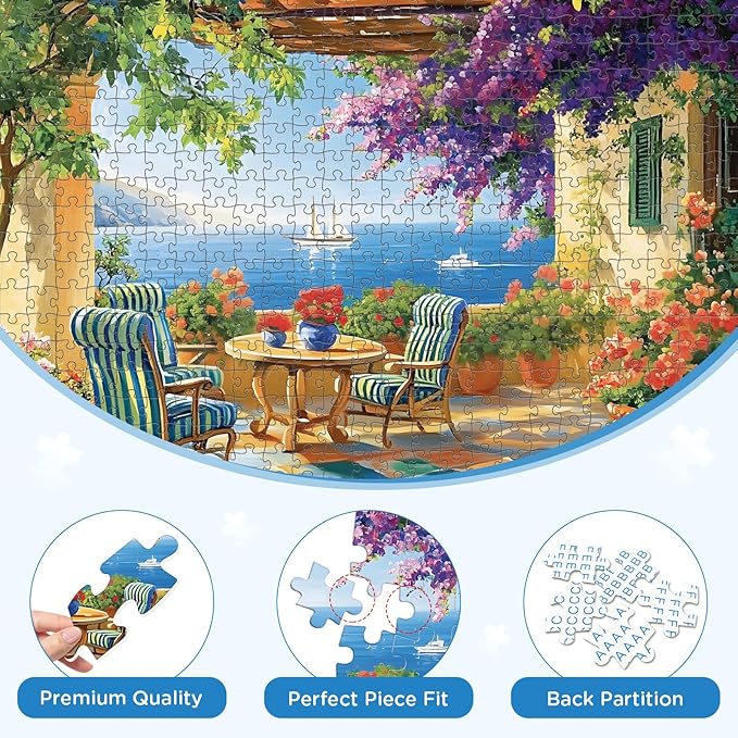 500 Pieces Puzzle for Adults, Beach and Boat Jigsaw Puzzle 500 Piece, Puppy and Colorful Flower 500 Pieces Jigsaw Puzzle, Challenging Game Home Decor Toy for Adults Kids Seniors 20.5 * 15 in