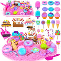 Sensory Bin Toys, Ice Cream Play Sand Set with Sensory Sand, Ice Cream Toy Molds and Cleaning Tools Sandbox with Lid Kids Play Sand Art Kits for Boys Girls 3-8 Years Old Birthday Christmas Gift