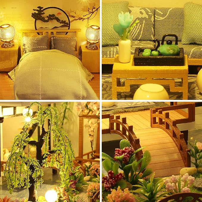 DIY Miniature House Kit, Tiny House Kit with LED & Music Movement, DIY Wooden Dollhouse Miniature Kit for Adults Teen, Wooden Crafts Dollhouse Kit