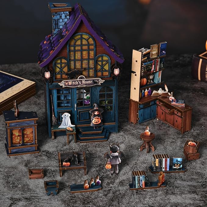Book Nook Kit for Adults, 3D DIY Wooden Holiday Theme Miniature House Craft Kit Bookshelf Christmas Decor Halloween Birthday Gift