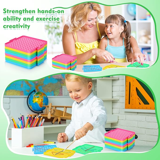 Lenwen 80 Pcs Double Sided Geoboard Math Manipulatives Geoboard with Rubber Bands 6.3 Inch Plastic Educational Graphical Toy for Learning Creativity