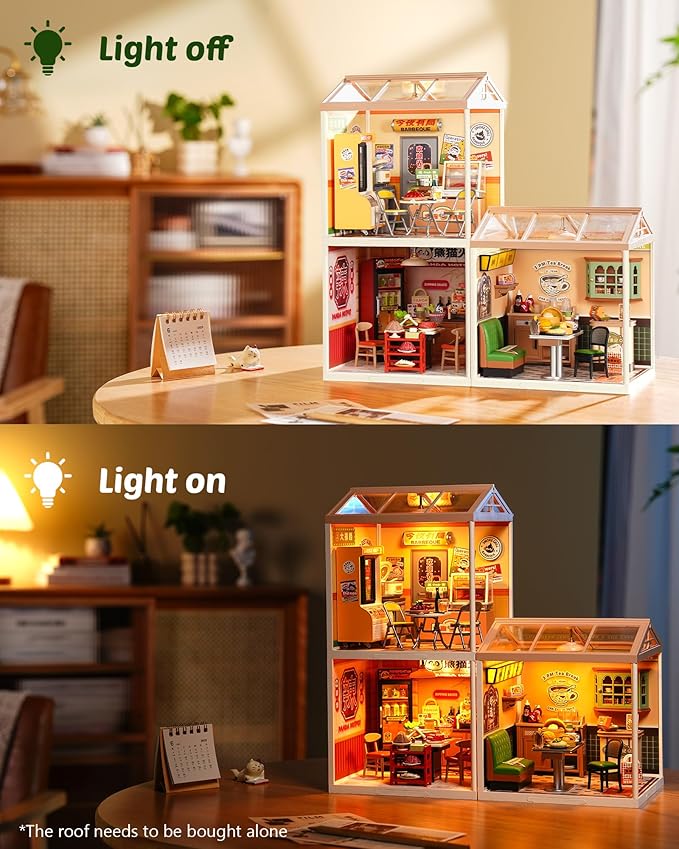 Rolife Super Creator Series, DIY Mini Hong Kong Bites Cafe Dollhouse House Kit, Bulid Scenary for Action Collectible Figures, Creative Gifts for Women Adults