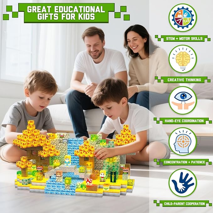200PCS Magnetic Building Blocks - Light Up Magnetic Blocks Cubes, Stacking Magnet Blocks Building Toys, School STEM Toys for 3 4 5 6 7 8-12 Year Old Toddlers Boys Girls Birthday Thanksgiving Gifts