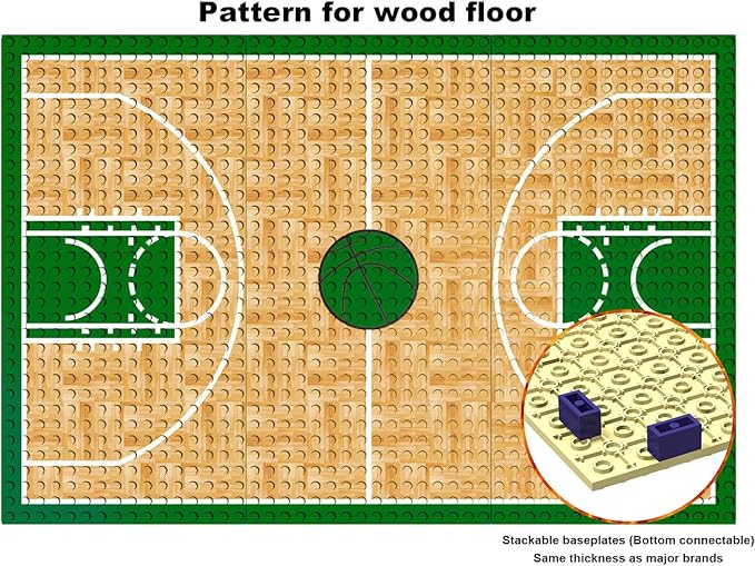 Building Blocks - Basketball Court Baseplates and Sets of 2 Basketball Hoop Basketball Goal Building Bricks for Basketball Game - Compatible with Major Brands (Basketball Playset/Green)