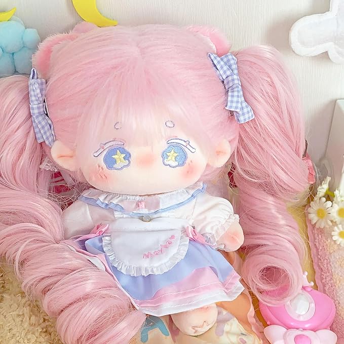 CALEMBOU Plush Doll, 20cm Cute Cotton Doll with Skeleton, Anime Plushies Soft Stuffed Dress Up Dolls, Kawaii Plush Toys Gift Come with Doll Clothes (Doll&Clothes-Maybe-Pink)