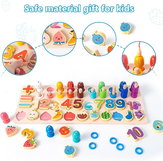 Learning Toys for Kids Includes Wooden Magnetic Fishing Game Shape Sorter Shapes Puzzle Counting Math That Combine Learning and Play Montessori Toys for 1 to 6-Year-Old Boys Girls Toddlers