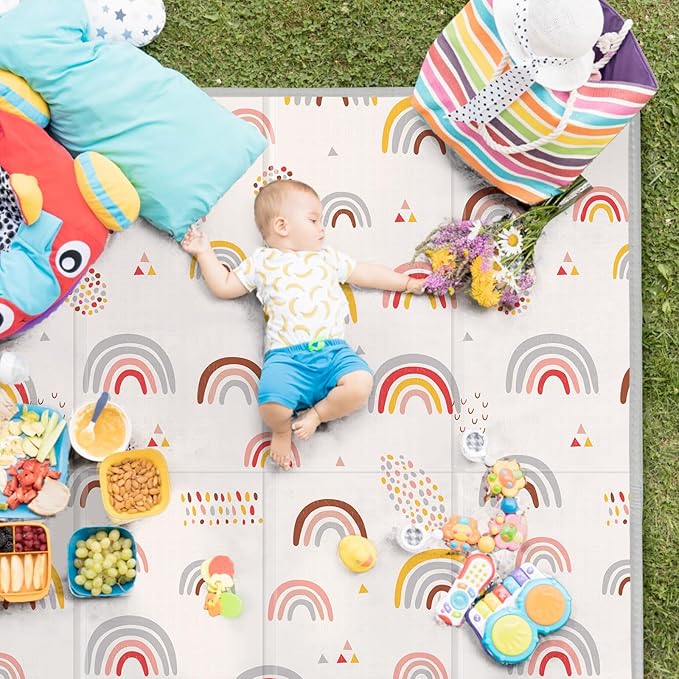 Extra Large Play Mat for Baby, 0.8 Inch Thick BPA Free, Reversible Foldable Baby Play Mat, 79" x71" Waterproof Foam Floor Baby Crawling Mat, Portable Playmat for Infants, Toddler, Kids, Rainbow