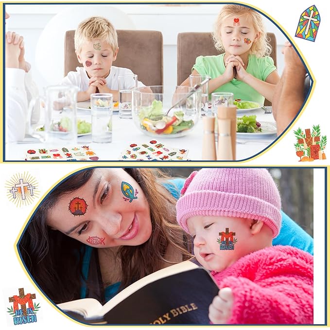 Landhoow 240 Pcs Christian Religious Tattoos Temporary for Kids Glitter Face Tattoos Cool Body Sticker Costume Accessory for Adults Boys Girls Party Favor