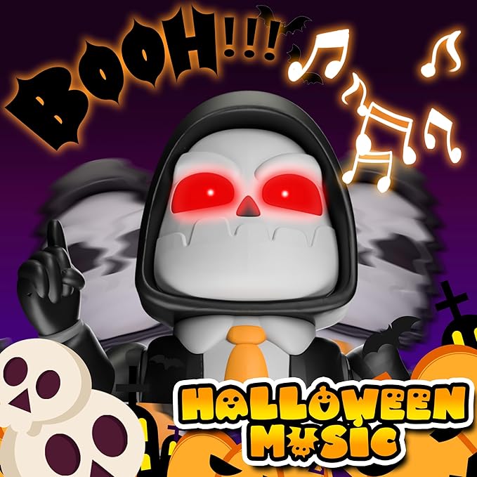 Halloween Skeleton Dancing Robot Toy with Lights & Music, Battery Operated Animated Skull Toy for Kids, Light-Up Walking Singing Robot Figure, Spooky Gift for Boys Girls Ages 3+