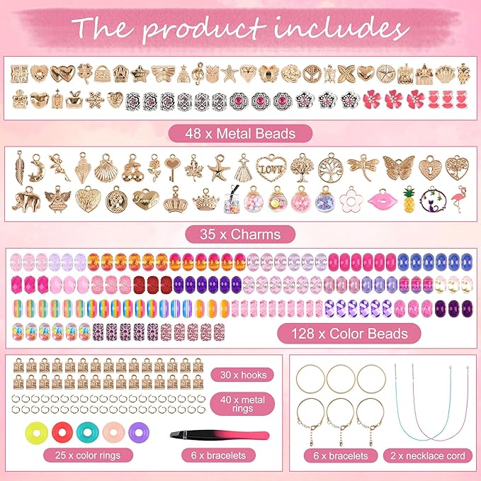 Uniartfy Charm Bracelet Making Kit, 305 Pieces Jewelry Making Kit Supplies for Girls 8-12, Birthday Gifts, DIY Arts Crafts for Teens Women Kids Ages 5 6 7 8 9 10 11 12 Years Old with Organizer Box