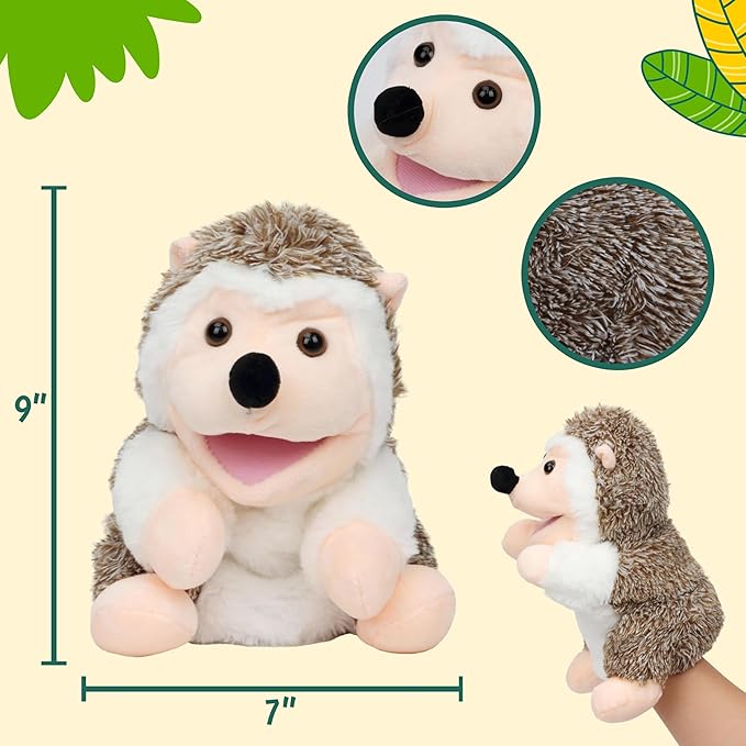 Easfan Hedgehog Hand Puppet with Movable Mouth Interactive Storytelling Cute Soft Plush Toy Creativity and Imagination Easter Christmas Birthday Gifts for Toddlers Kids,10’’