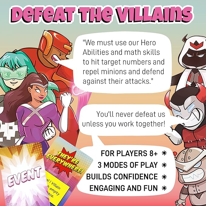 Outnumbered: Improbable Heroes Board Game - A Mensa Award Winning Superhero Math Game | Fun & Educational Game for Kids, Adults, and Families | STEM Toy to Learn Multiplication & Division