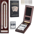 Cribbage Board Game Set, Premium Wooden Board with Magnetic Lock and Built-in Storage, Deck of Cards & 9 Metal Pegs, Fun 2–3 Player Travel Game for Adults and Family