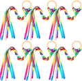 Sumind 6 Pcs Rainbow Ribbon Hand Kites Wands for Kids Dancer Streamer String Toy Thrown Waldorf Wand with Wooden Ring Wand Learning Educational(Warm Colors)