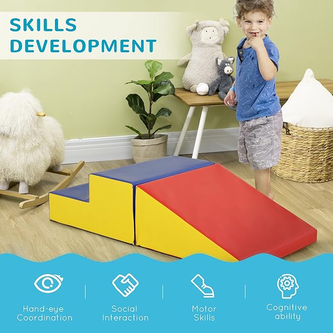 Soozier 2 Piece Climb and Crawl Activity Play Set, Soft Secure Foam Playset for Toddler, Preschooler, Indoor Play, Baby Learning Toys, Multicolor