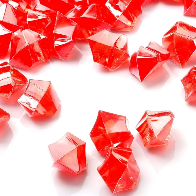 TeeLiy 150 PCS Acrylic Red Crushed Ice Rock Crystals Treasure Gem Plastic Fake Ice for Vase Fillers Decoration, Table Scatters, Event, Wedding, Arts & Crafts, Home Birthday Decoration