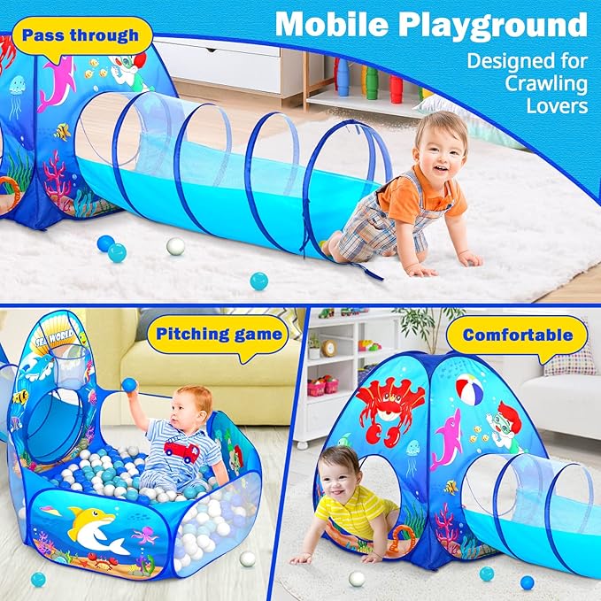 3-in-1 Kids Ball Pit with Play Tent & Tunnel - Indoor/Outdoor Pop Up Playhouse for Toddlers & Kids, Ages 3-5