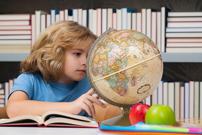 Replogle Globes Franklin World Globe, Antique Ocean, 12-Inch Diameter, Raised Relief (3-Dimensional Relief of Major Mountain Ranges). This Easy to assemble globe features over 4000 place names including political borders and provincial borders, shippin...