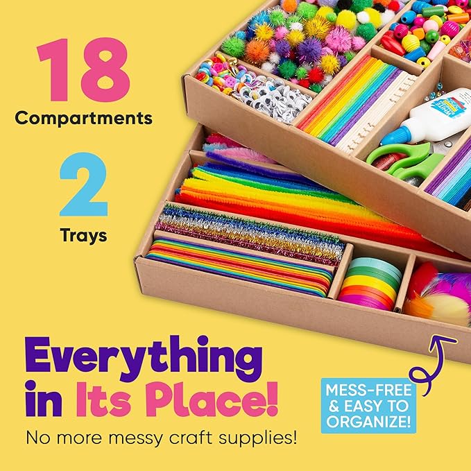 Blue Squid 3000+ pcs Arts and Crafts Supplies for Kids | Craft Kit Box for Kids Age 3-5, 4-8, 6-8, 8-12 | Craft Supplies & Materials Crafts Set Toys Art Box Gifts for Girls Boys Bulk Art Kit