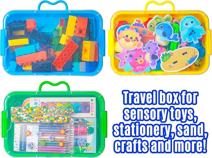 3 Pack,Empty Sensory Bin,13.5 Inch Storage Container,Portable Plastic Storage Bins, Stackable Play Tray for toys,arts,crafts and sand.